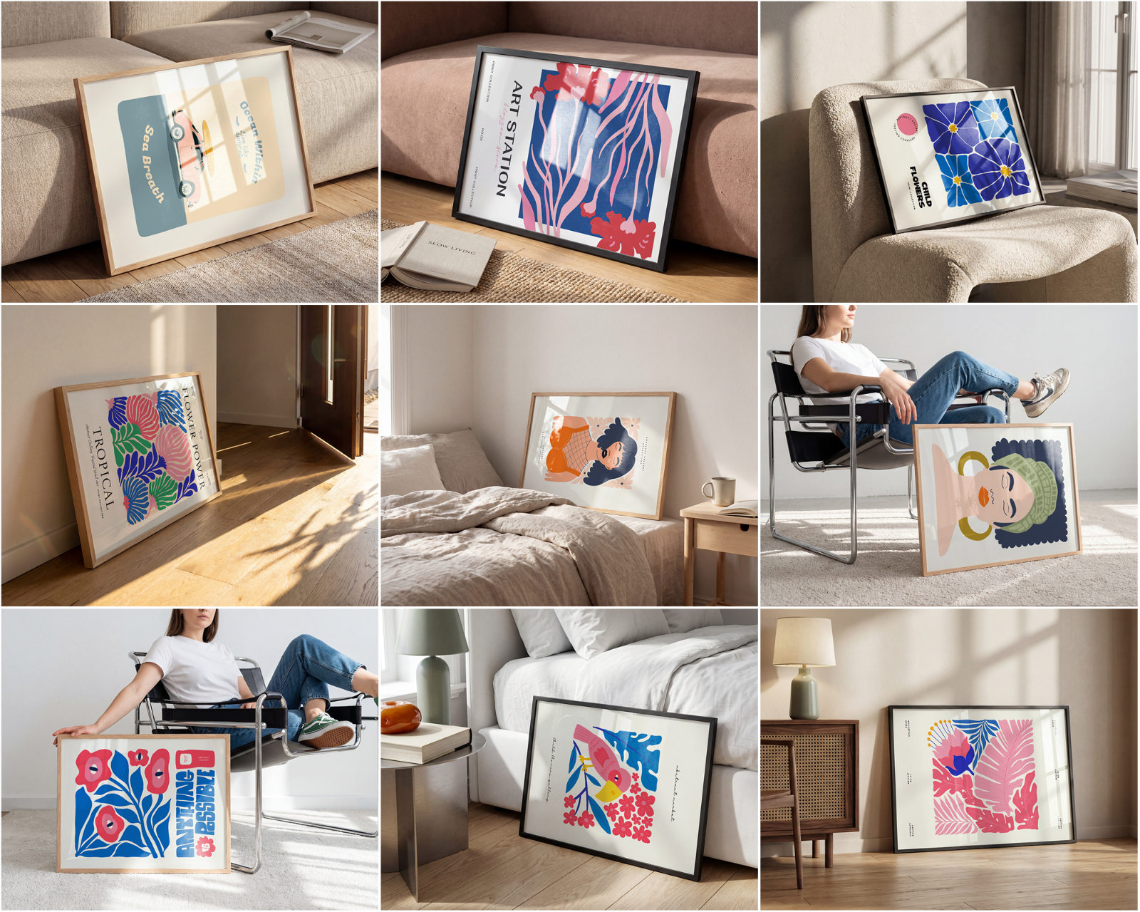 100 Horizontal Wall Frame Mockup Bundle, PSD Poster Mockups