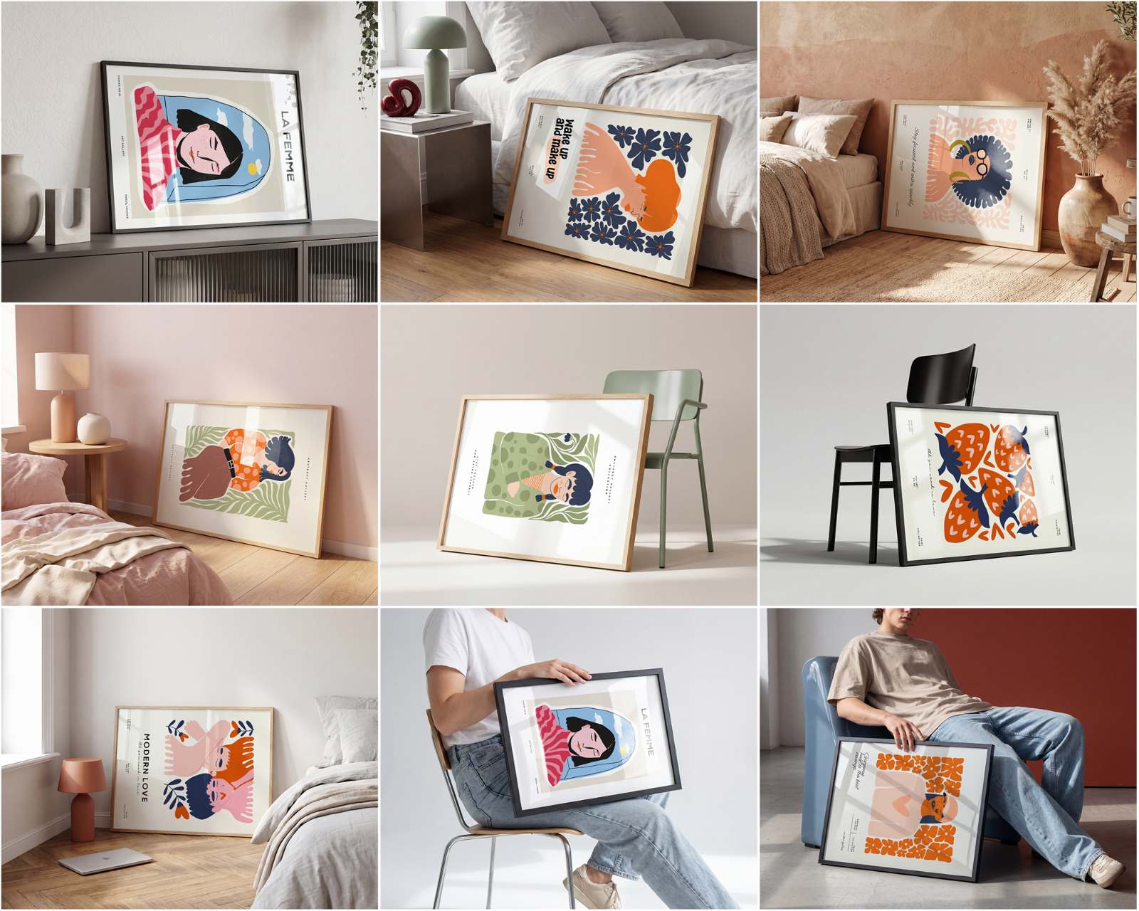 100 Horizontal Wall Frame Mockup Bundle, PSD Poster Mockups