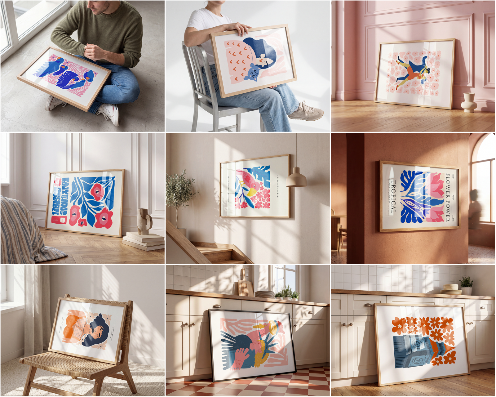 100 Horizontal Wall Frame Mockup Bundle, PSD Poster Mockups