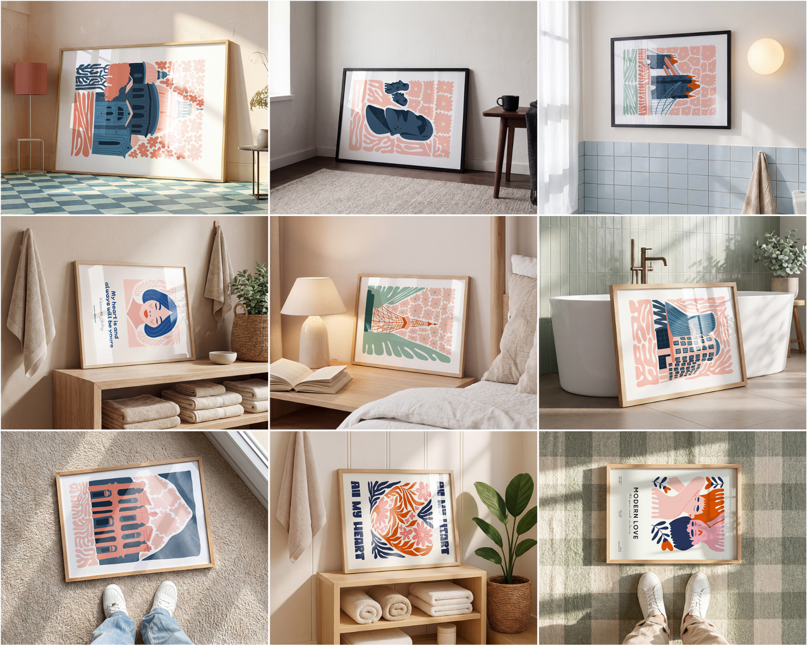 100 Horizontal Wall Frame Mockup Bundle, PSD Poster Mockups