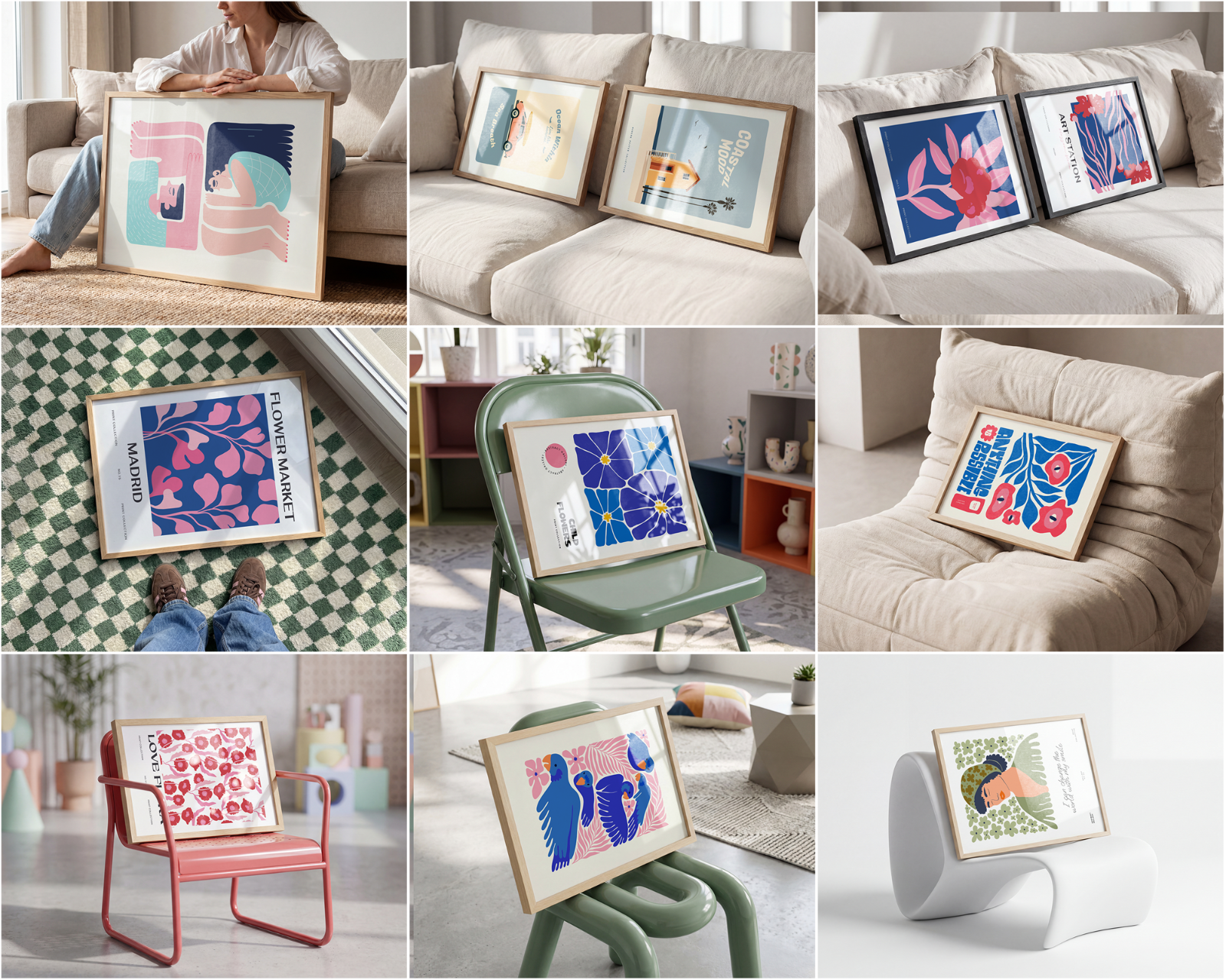 100 Horizontal Wall Frame Mockup Bundle, PSD Poster Mockups