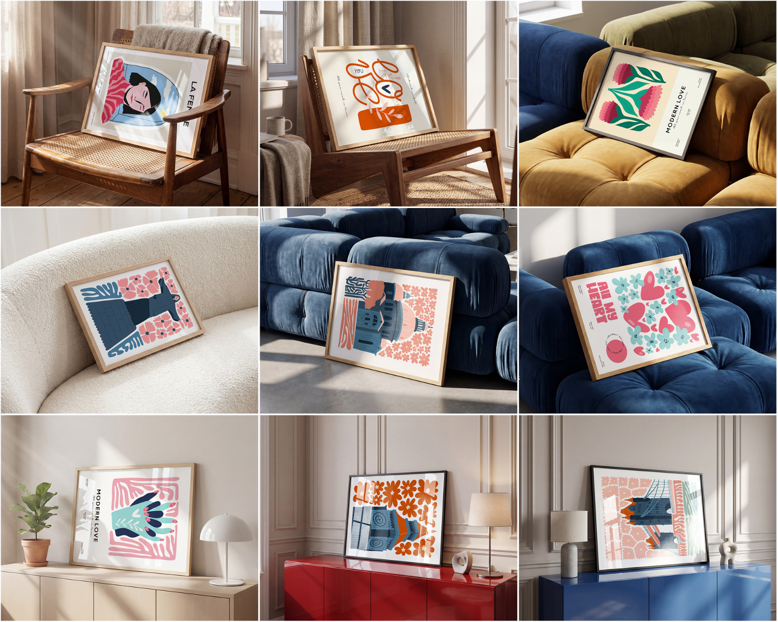 100 Horizontal Wall Frame Mockup Bundle, PSD Poster Mockups