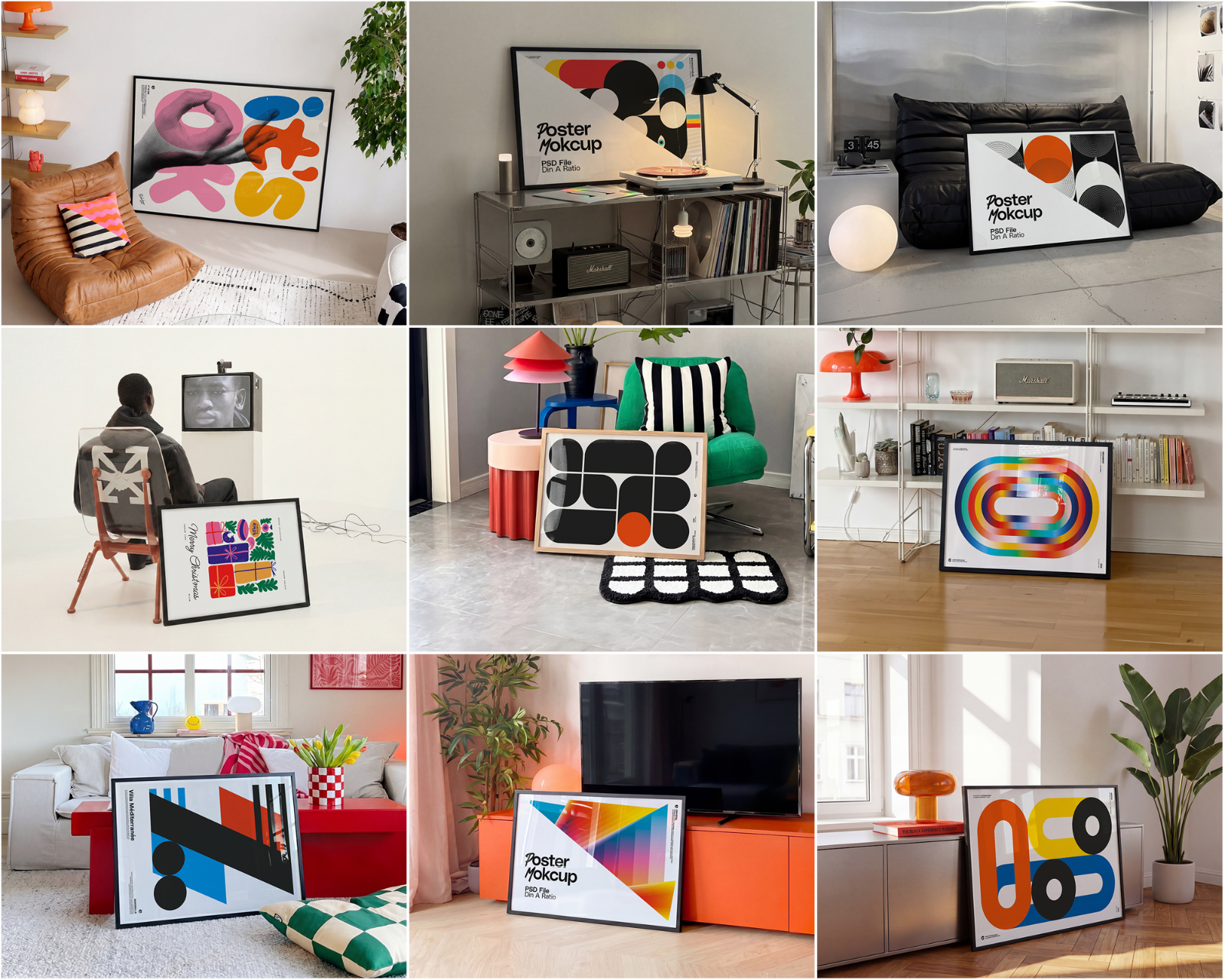 100 Horizontal Wall Frame Mockup Bundle, PSD Poster Mockups