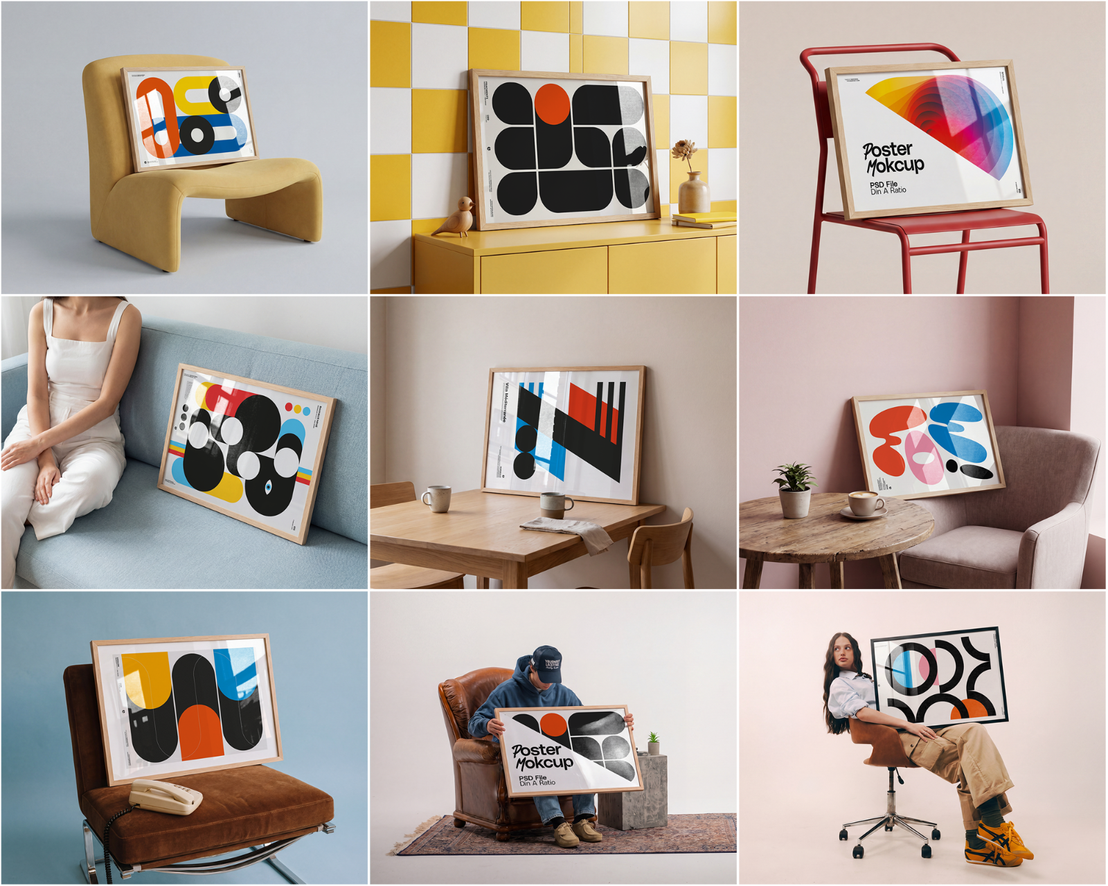 100 Horizontal Wall Frame Mockup Bundle, PSD Poster Mockups