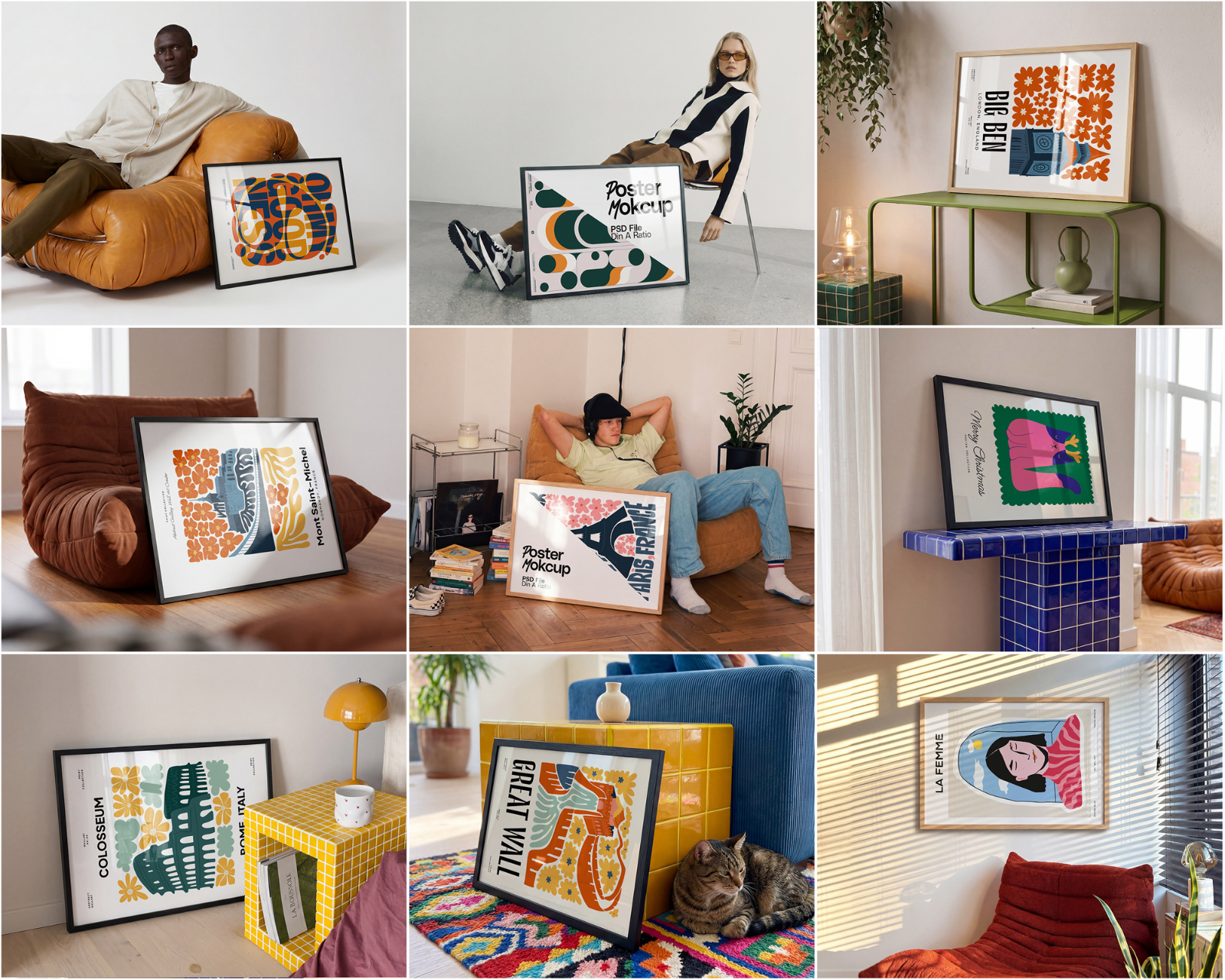 100 Horizontal Wall Frame Mockup Bundle, PSD Poster Mockups