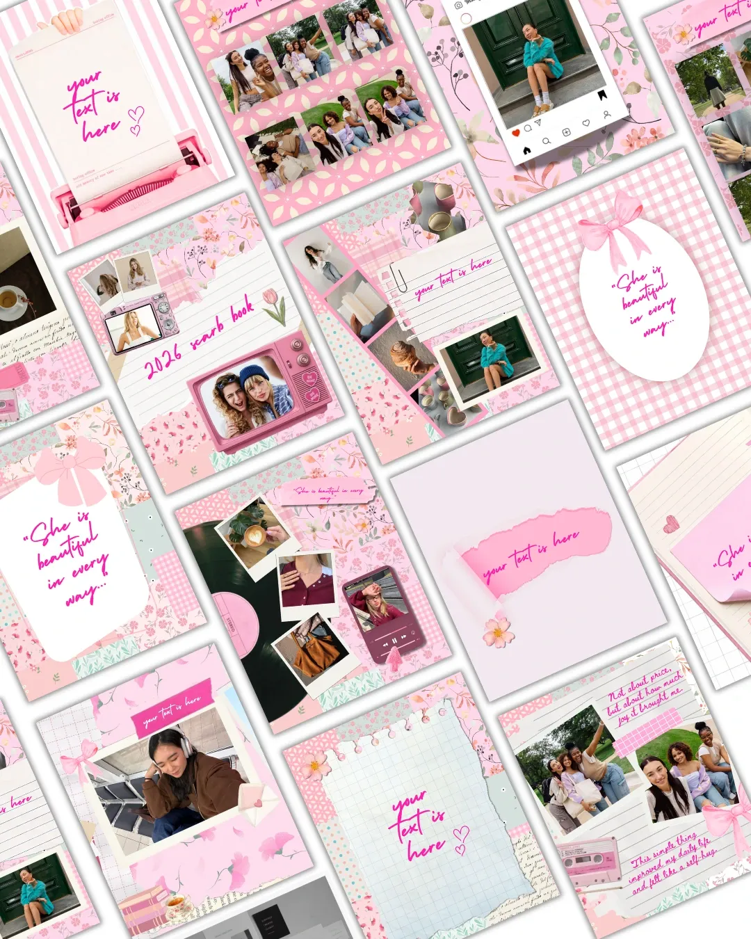 22 Editable Pink Scrapbook Canva Templates for Social Media — image 2