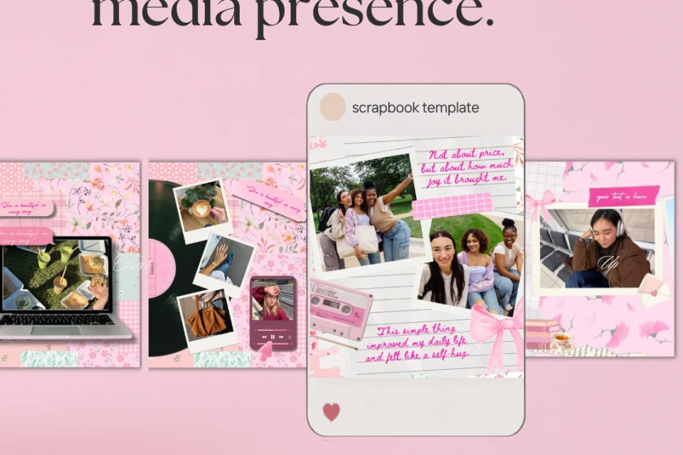 22 Editable Pink Scrapbook Canva Templates for Social Media