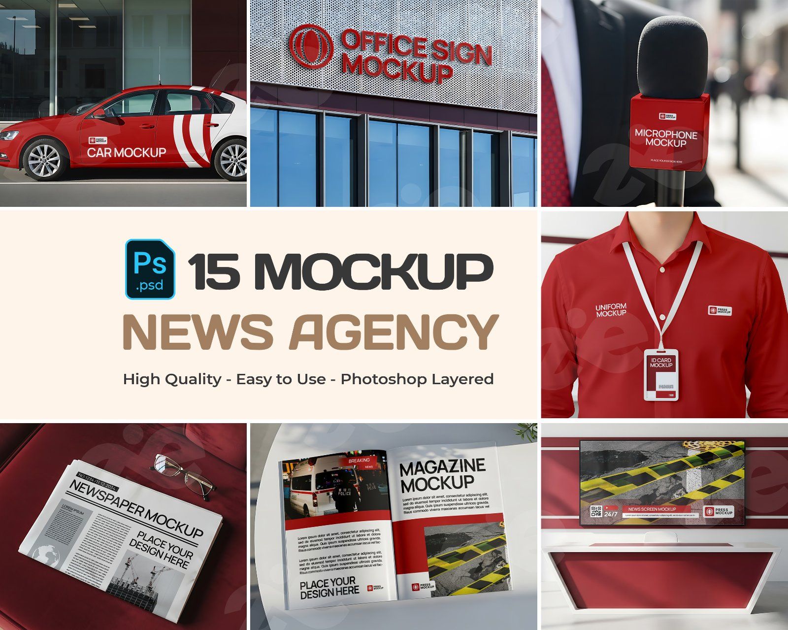 News Agency Mockup Bundle – 15 PSD Templates for Media, Press & Broadcasting Branding