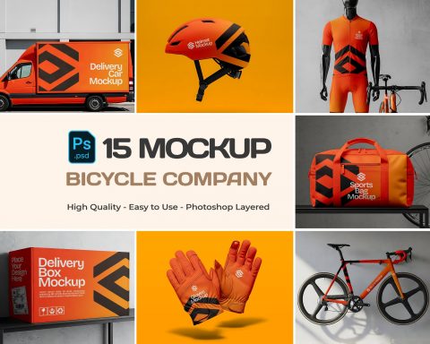 Bicycle Company Mockup Bundle – 15 PSD Templates for Cycling Brand & Gear Design