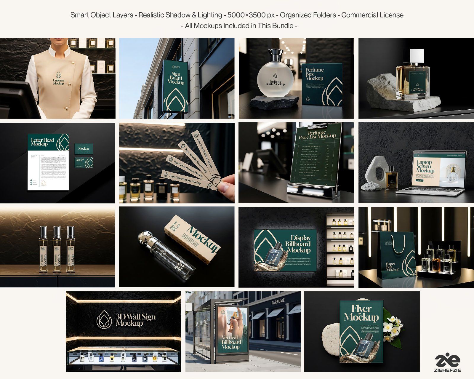 Perfume Brand Store Mockup Bundle PSD – Luxury Fragrance Retail Branding Set