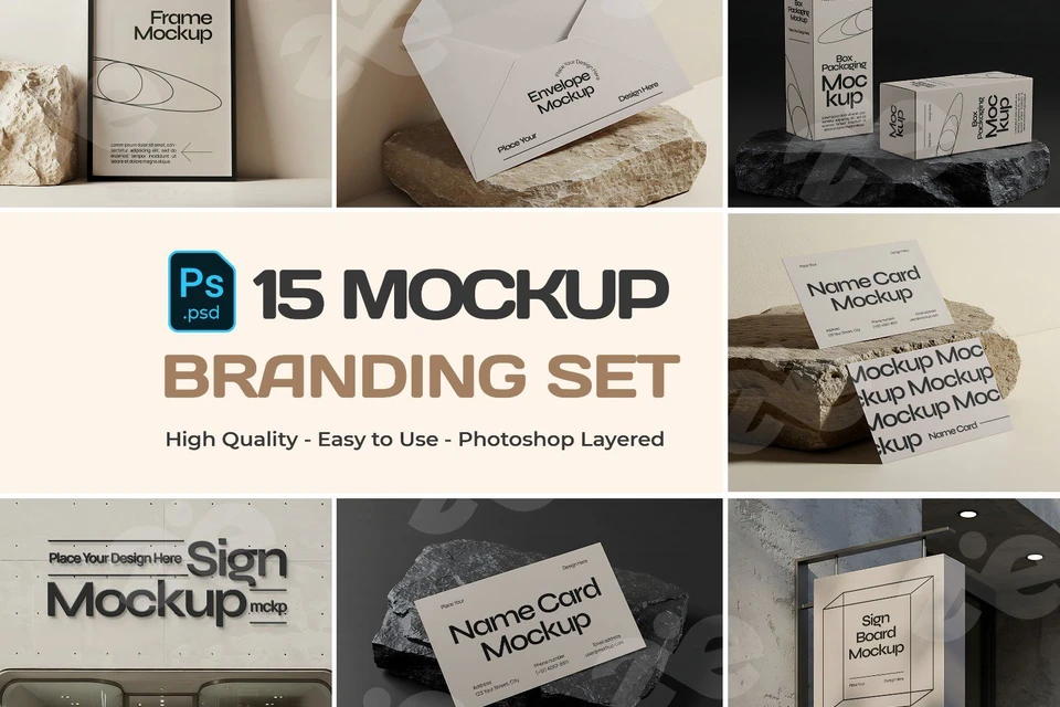 Premium Stone Branding Mockup Bundle