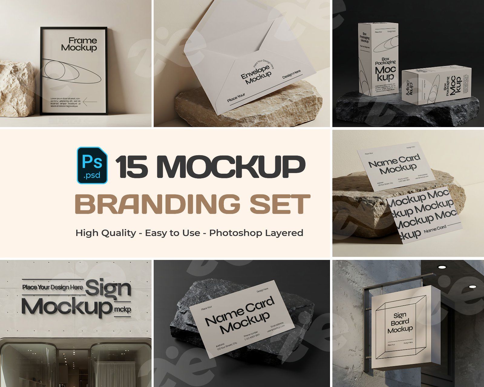 Premium Stone Branding Mockup Bundle
