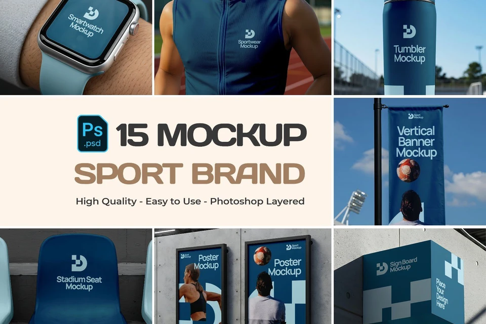 Premium Sport Branding Mockup - 15 PSD Template for Sport Brand