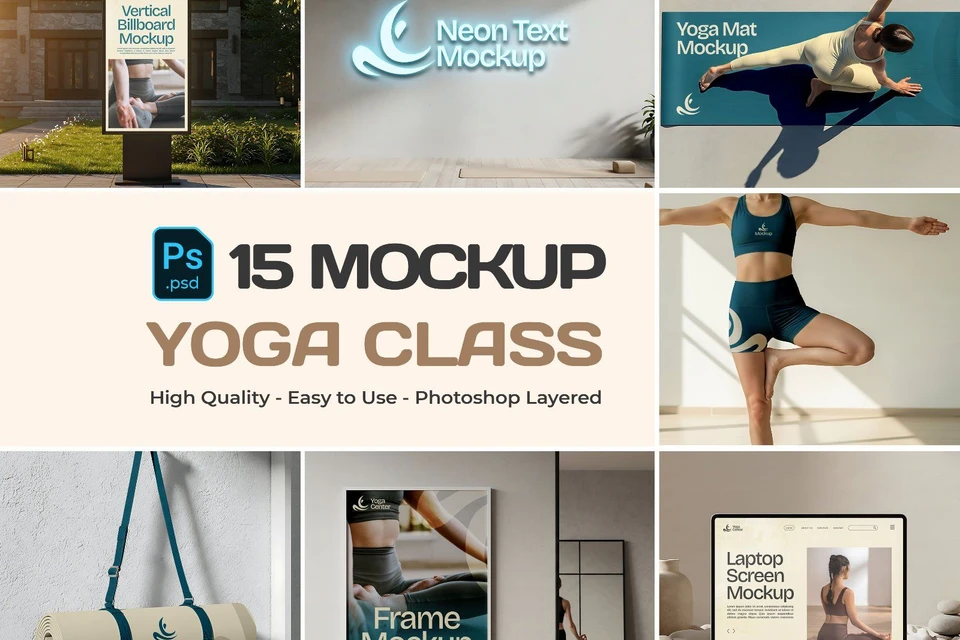 15 Premium Yoga Branding Mockup Collection