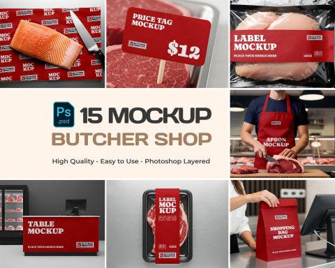 Meat & Fish Market Mockup Bundle – 15 PSD Templates for Butcher Shop Branding