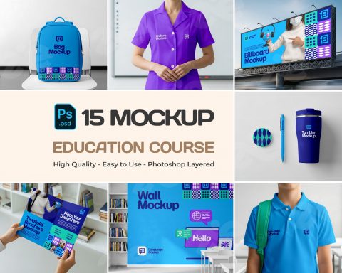 Education Course Branding 15 Mockup Bundle   Classroom, Billboard, Uniform & Stationery