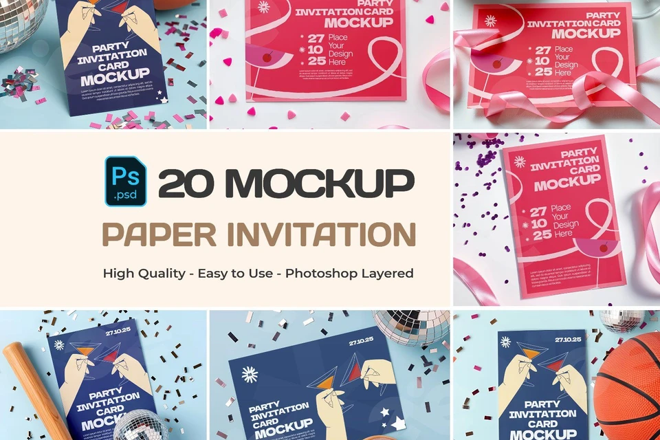 Premium Party Invitation Boy and Girl Mockup Bundle