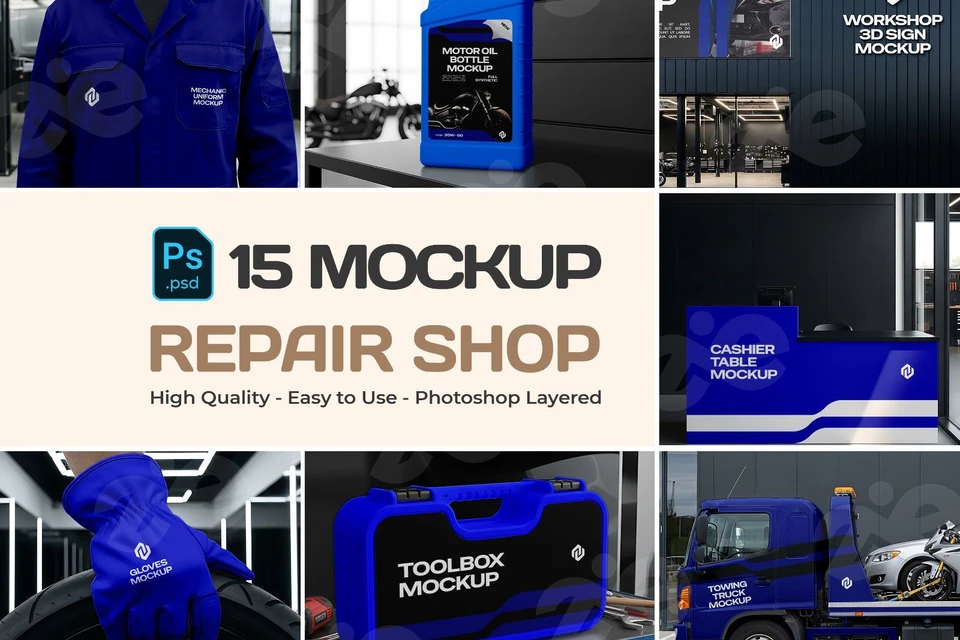 15 Repair Shop Mockup Bundle Mechanic Branding Kit Workshop