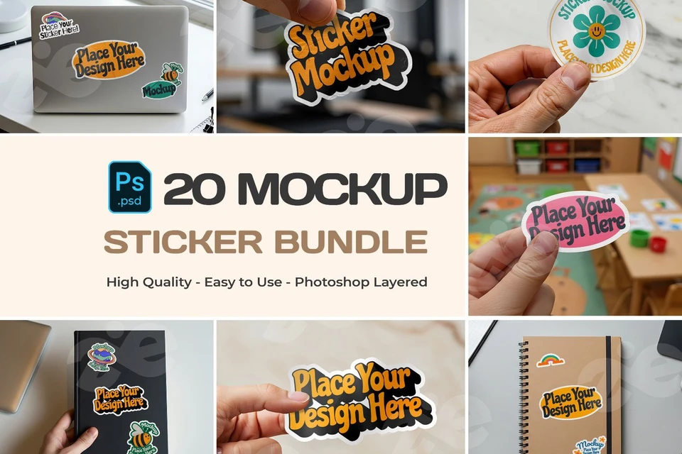 20 Premium Sticker Mockup Collection