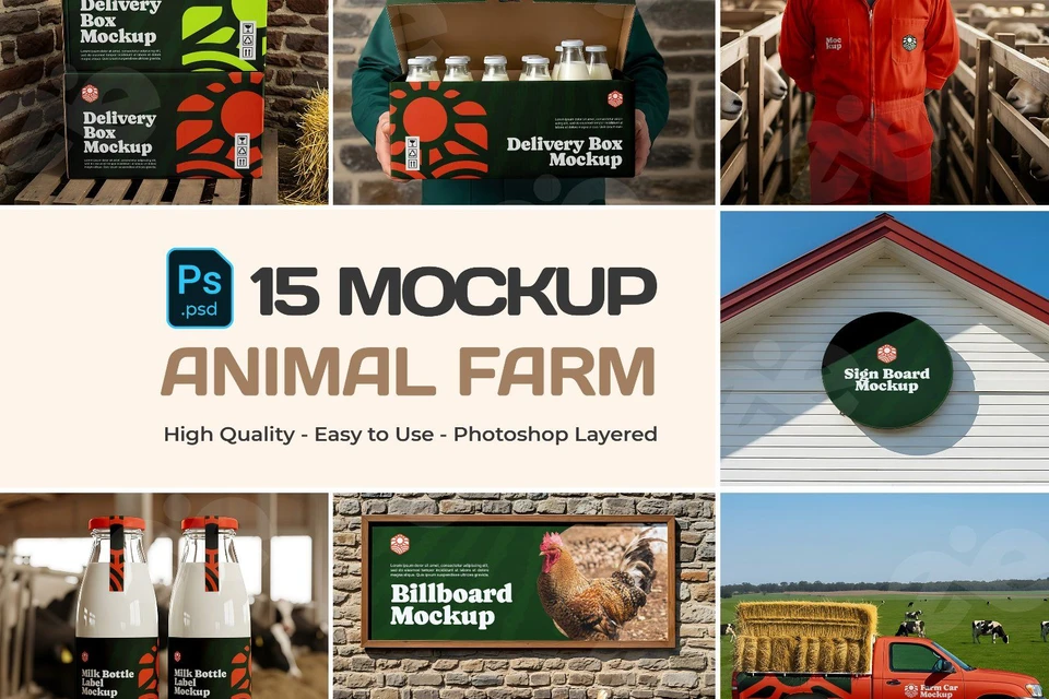 Animal Farm Mockup Bundle – 15 PSD Templates for Dairy, Livestock & Agricultural Branding