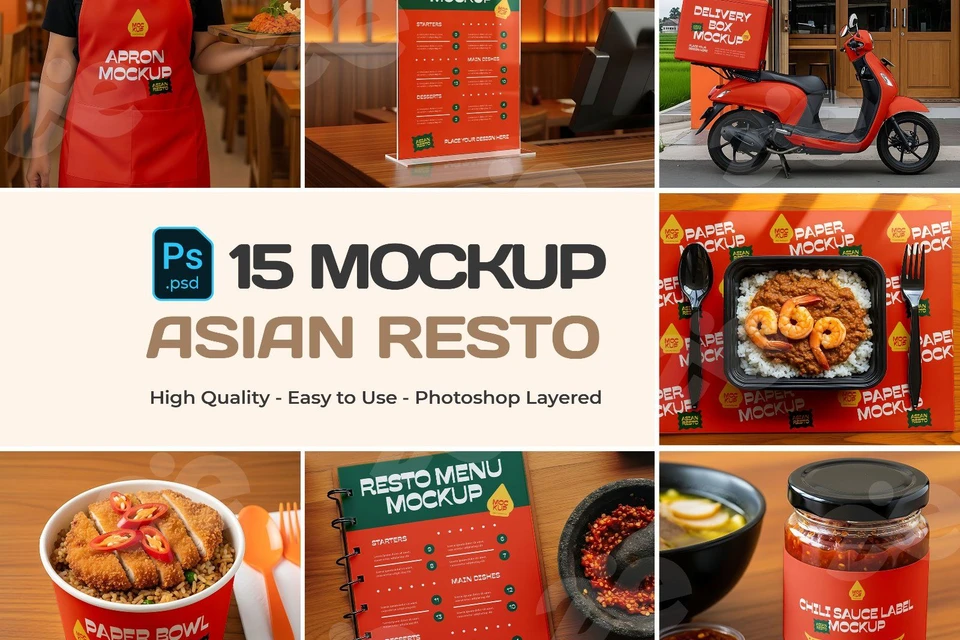 Asian Restaurant Mockup Bundle – 15 PSD Templates for Food & Packaging Branding