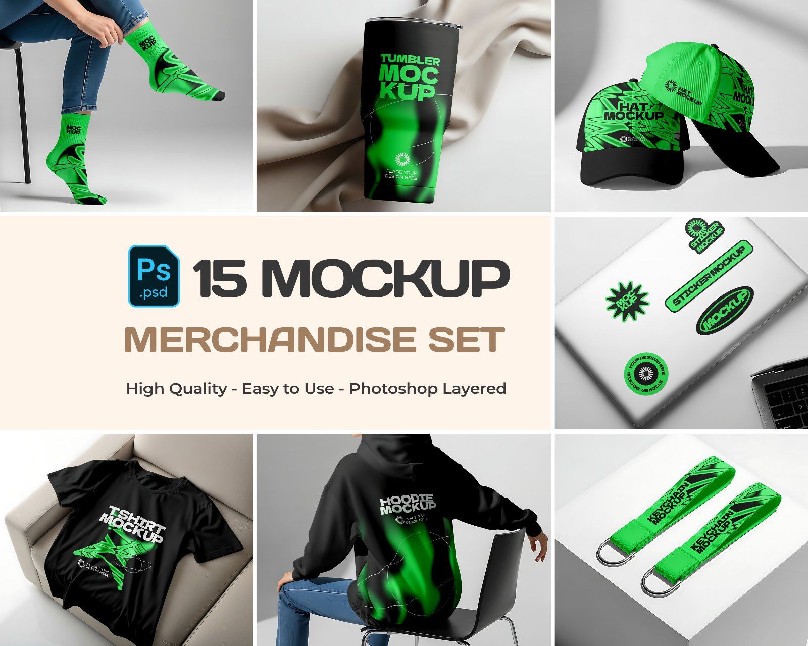 Merchandise Mockup Bundle – 15 PSD Templates for Apparel & Promo Product Design