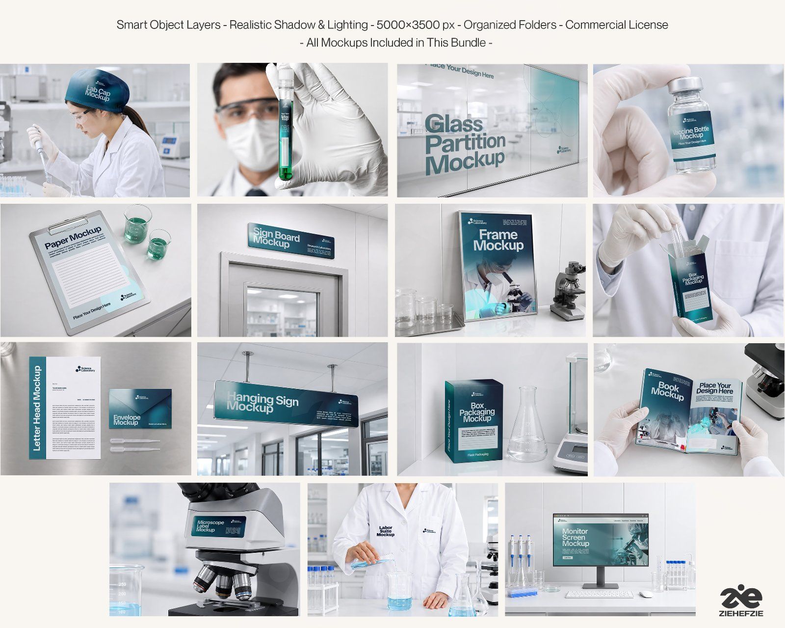 Premium Science Lab Branding Mockup Bundle – 15 Medical PSD Scenes for Pharmaceutical, Healthcare &