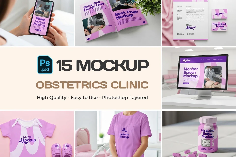 Obstetrics Clinic Mockup Bundle – 15 PSD Templates for Medical & Healthcare Branding