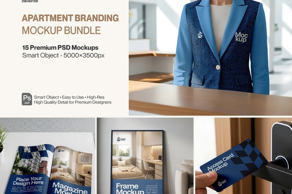 Apartment Branding Mockup Bundle – 15 Premium PSD Templates for Real Estate, Hospitality & Property