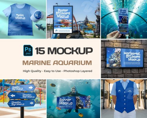 Marine Aquarium Mockup Bundle – 15 PSD Templates for Ocean Park & Underwater Branding
