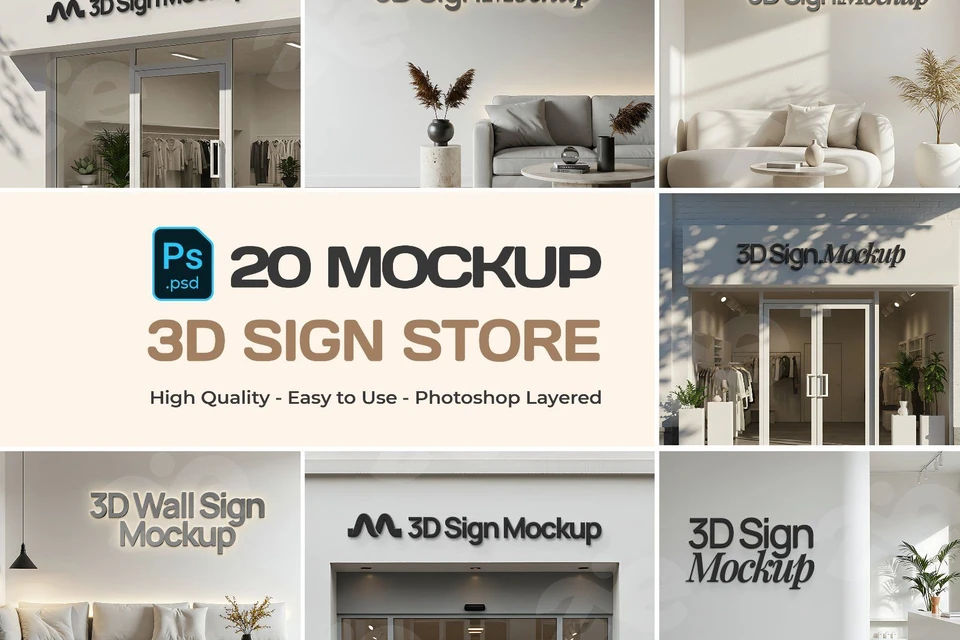 Store front 3D Signage Professional Mockup