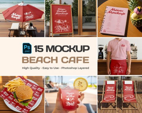 Beach Cafe Tropical PSD Set for Summer Restaurant, Juice Bar & Burger Shop