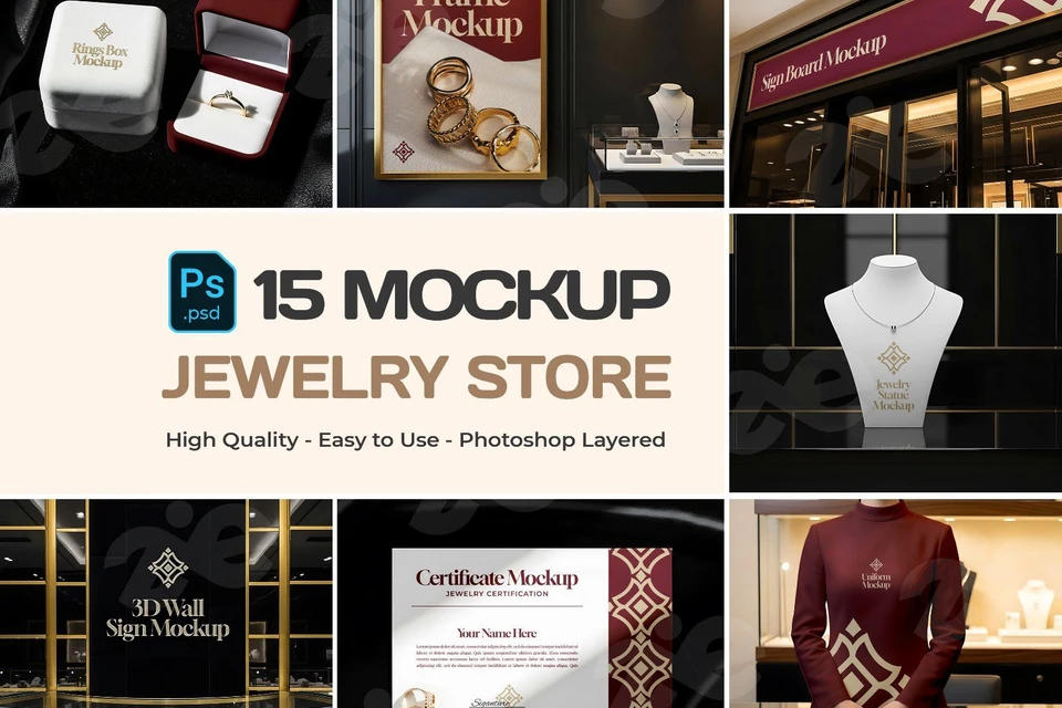 Jewelry Store Mockup Bundle – 15 PSD Templates for Luxury Branding