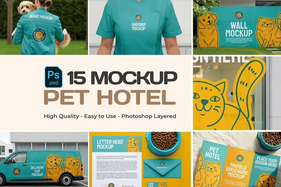 Pet Hotel Mockup Bundle – 15 PSD Templates for Animal Care & Veterinary Branding