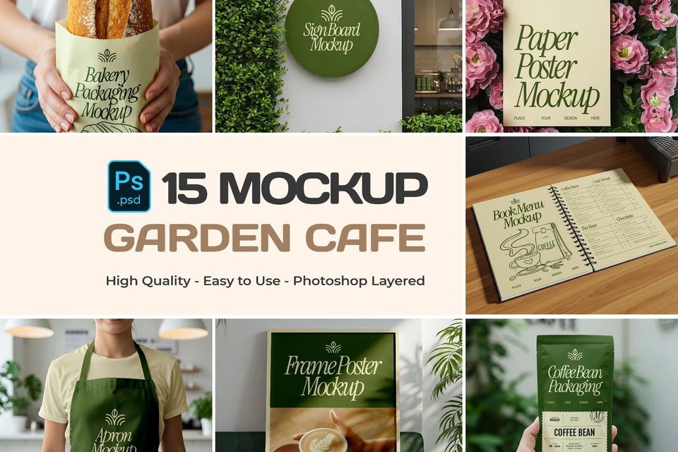 15 Premium Garden Cafe Mockup Collection