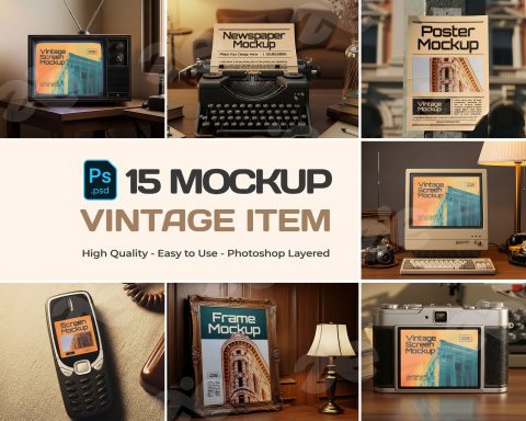 Vintage Item Mockup Bundle – 15 PSD Templates for Retro Branding & Classic Design