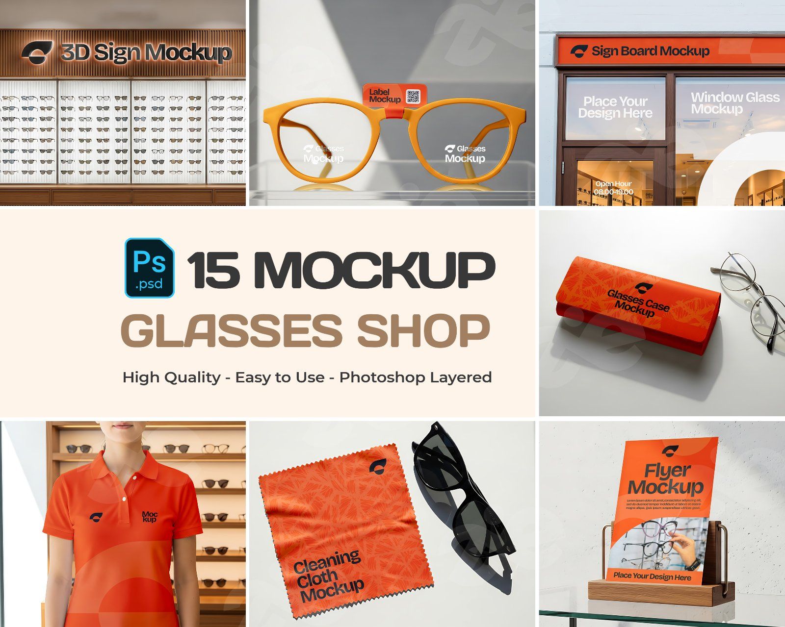 Glasses Shop Mockup Bundle - 15 PSD Templates for Eyewear Branding & Store Display