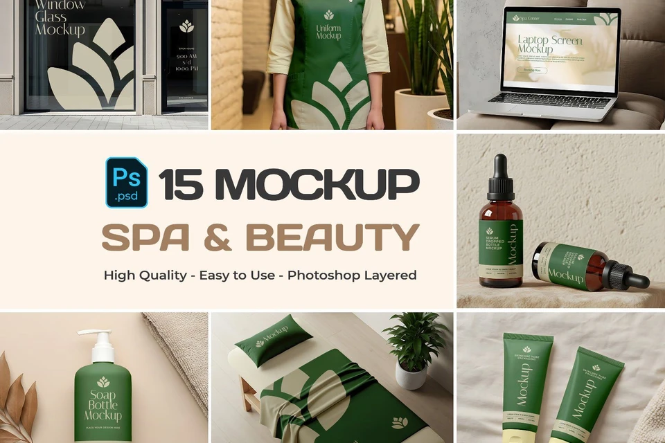 15 Spa & Beauty Branding Mockup PSD for Wellness, Skincare & Aromatherapy Designers
