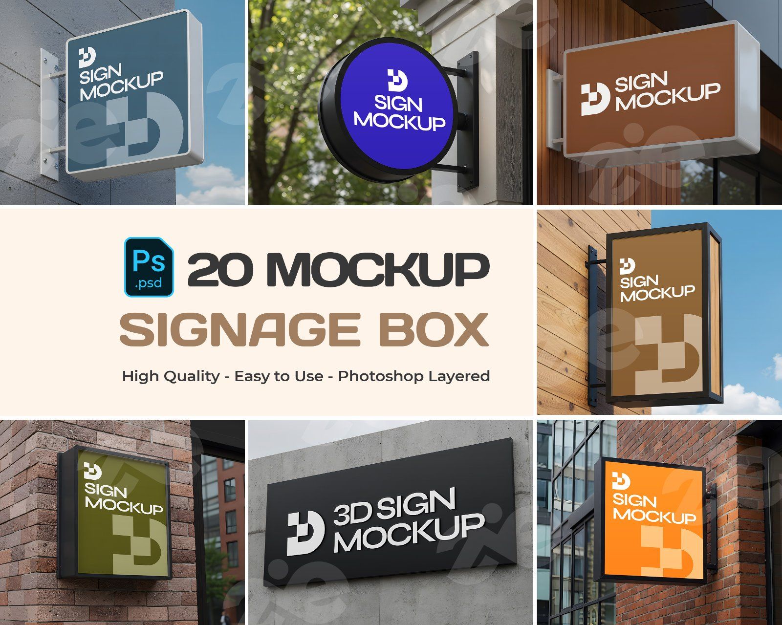 Signage Box Mockup Bundle – 20 PSD Templates for Storefront & Outdoor Branding