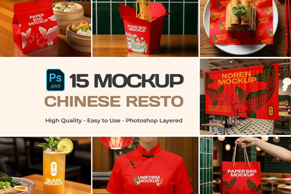 Chinese Restaurant Mockup Bundle – 15 PSD Templates for Food & Branding Design"