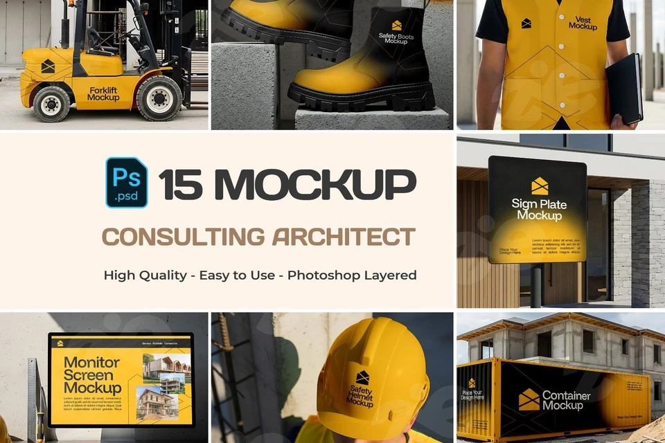 Consulting Architect Mockup Bundle – 15 PSD Templates for Construction & Industrial Branding
