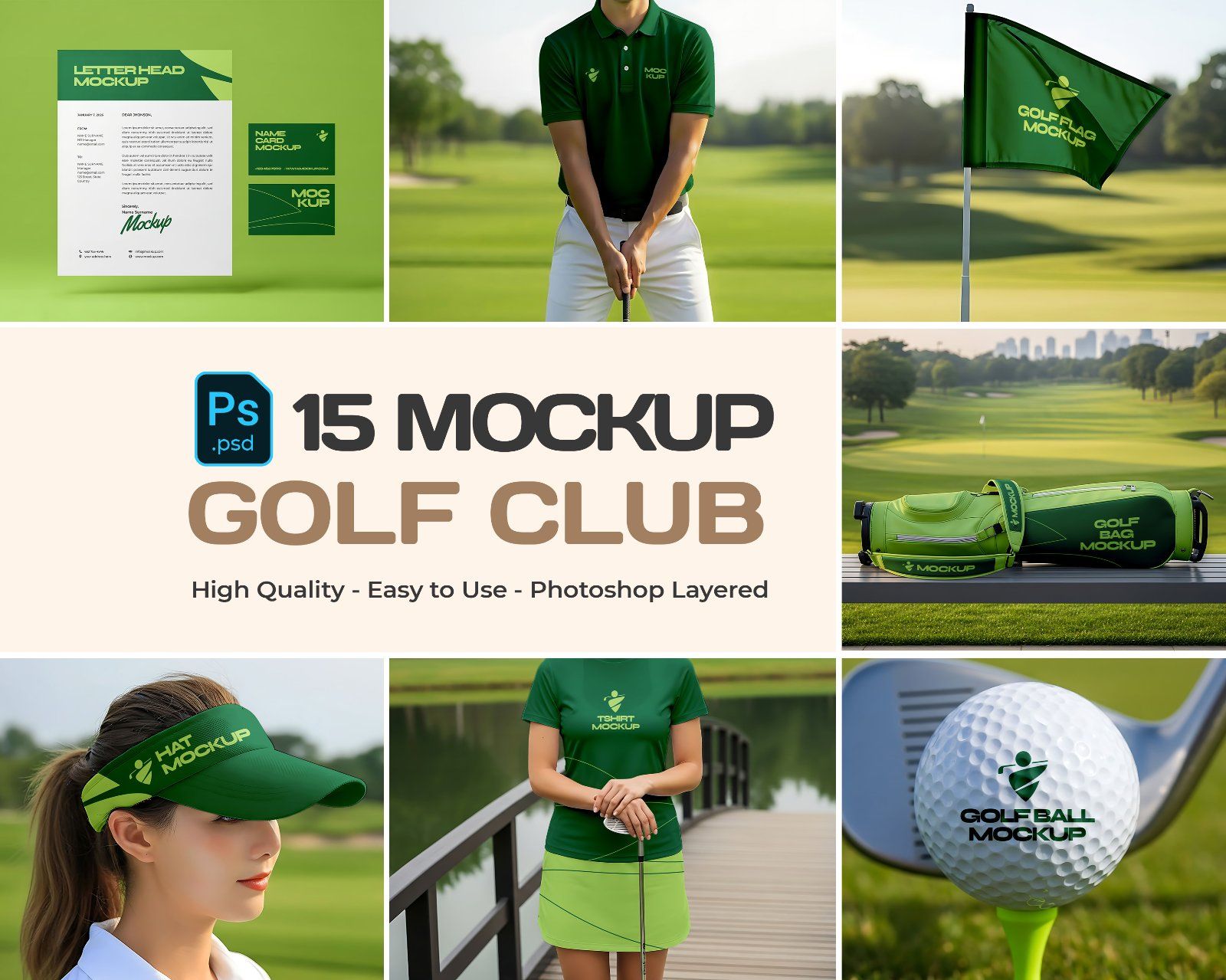 Golf Club Mockup Bundle – 15 PSD Templates for Sports Branding & Merchandise Design