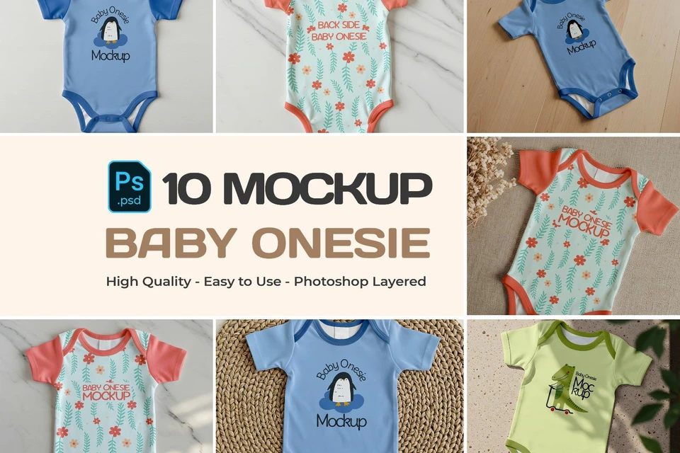 10 Premium Onesie Baby Clothes Mockup