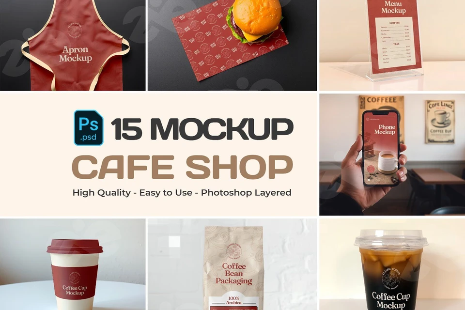15 PSD Premium Cafe Shop Branding Mockup Template