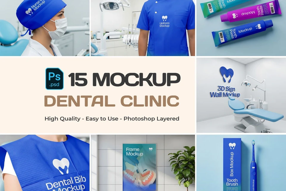 Dental Clinic Mockup Bundle – 15 PSD Templates for Medical & Healthcare Branding