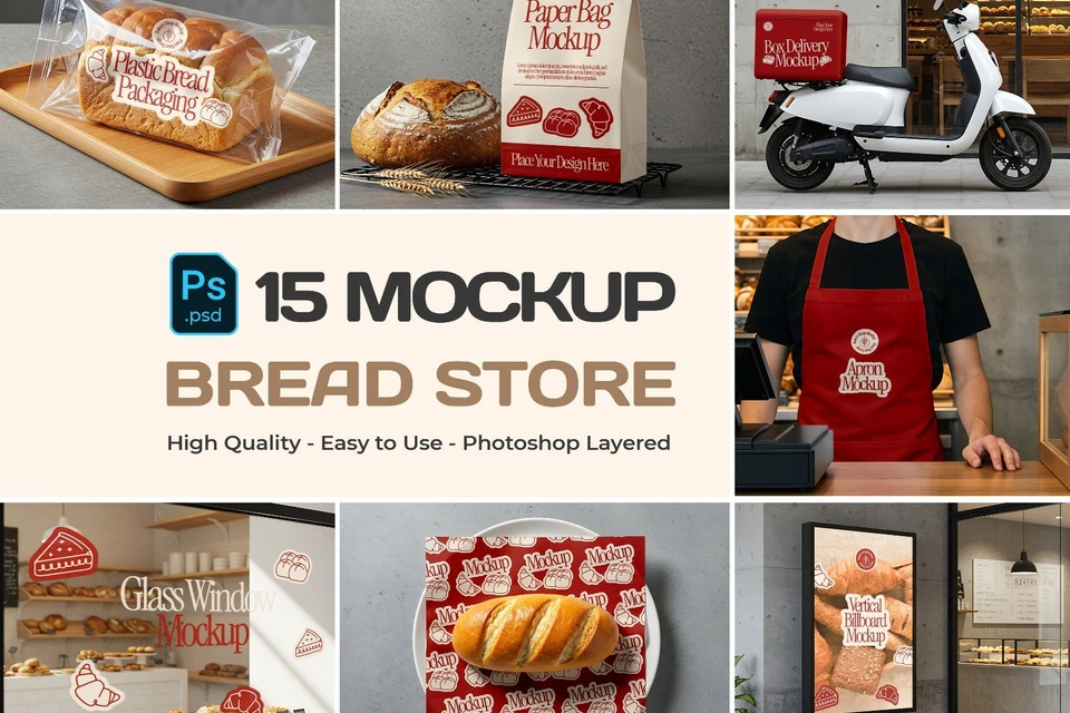15 Premium Bread and coffee Store Mockup Collection