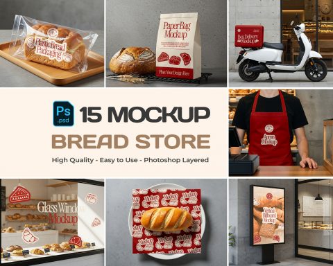 15 Premium Bread and coffee Store Mockup Collection