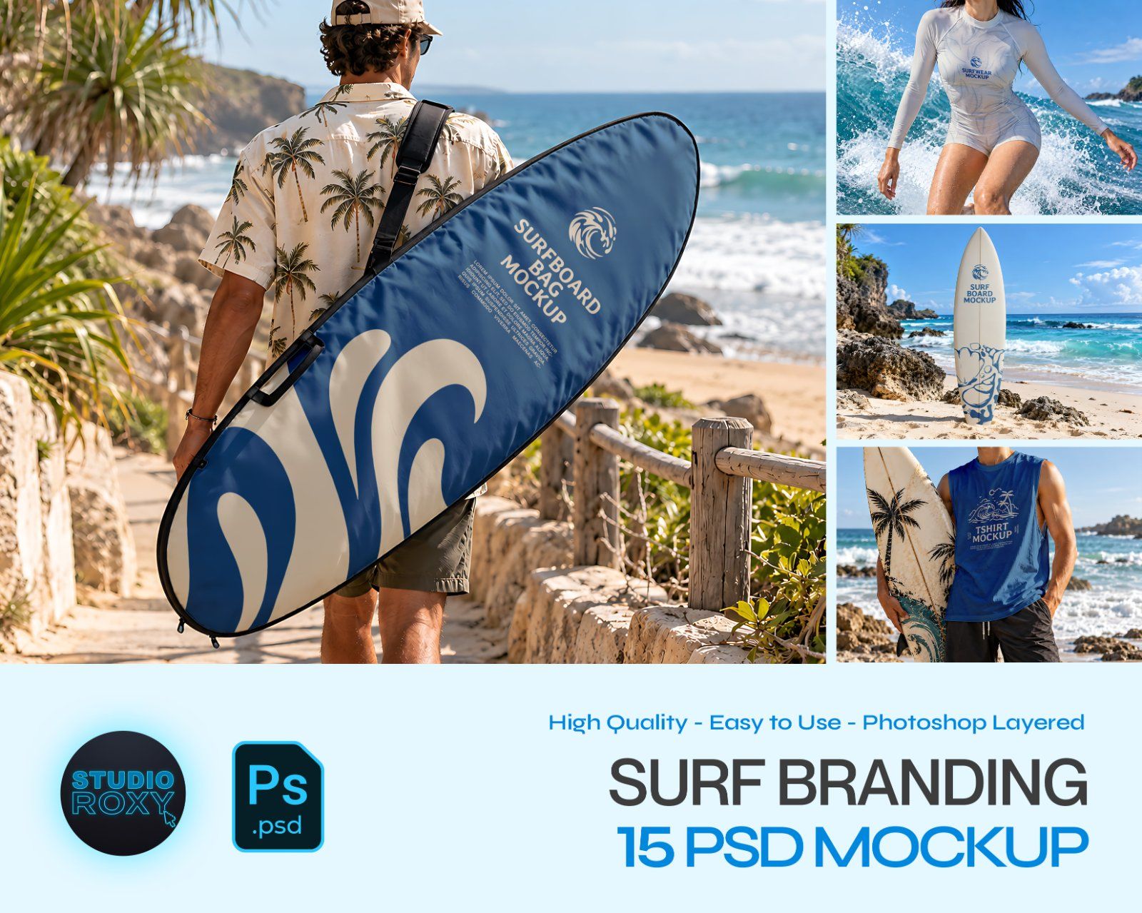 Surf Branding Mockup Bundle - 15 Surfboard & Surfwear PSD Mockups — image 1
