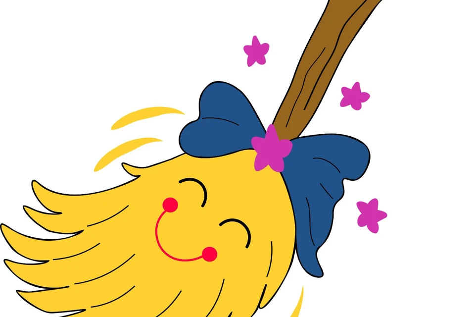 Halloween Witch Broom with a Happy Smiling Face