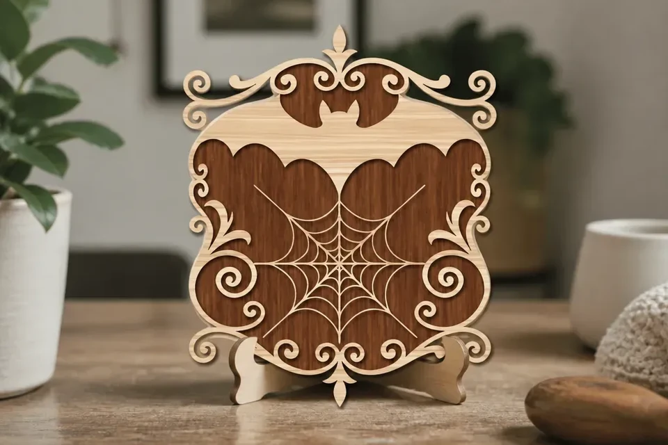 Halloween Bat Spiderweb Wall Art Decorative Laser Cut Design